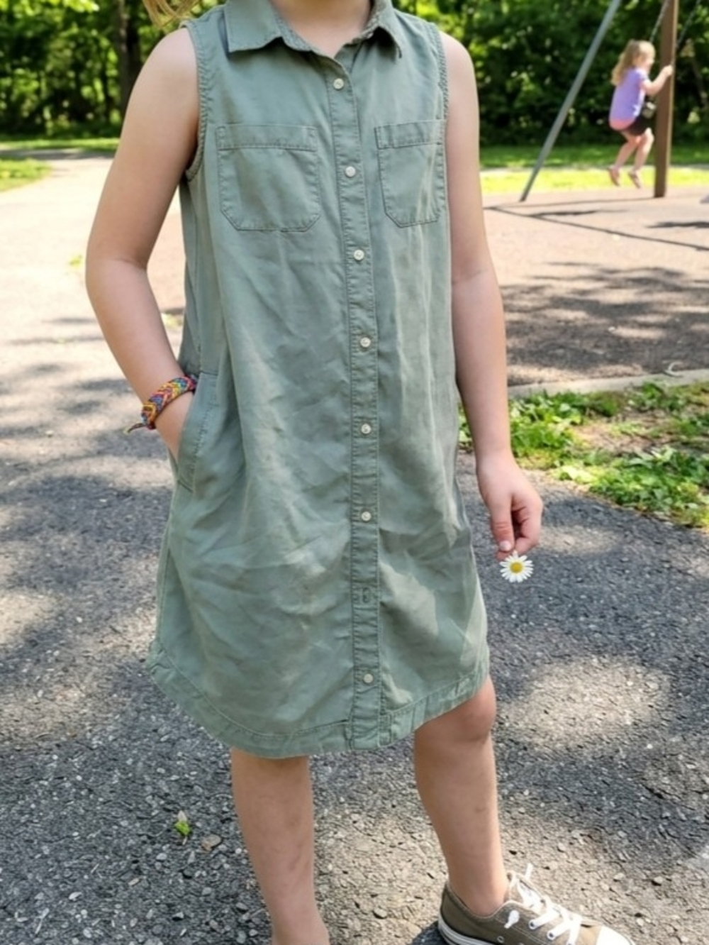 Vineyard Vines Sleeveless Button-Front Mini Dress in Olive Green